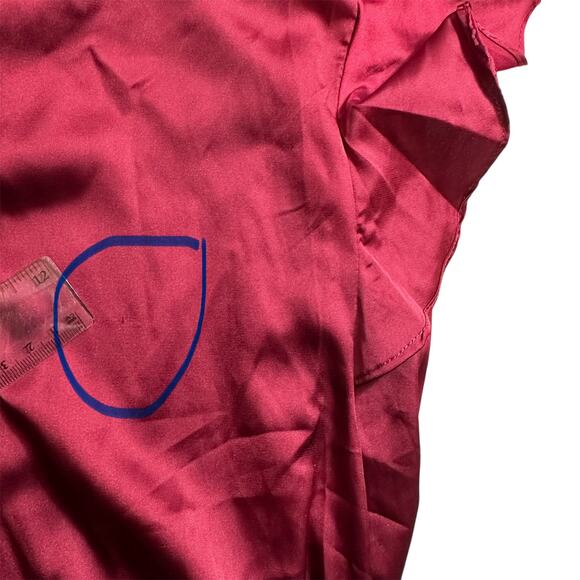 Boston Proper Ruffle Satin Tie Waist Midi Dress Cabernet Burgundy M Boho Retro - Picture 11 of 12